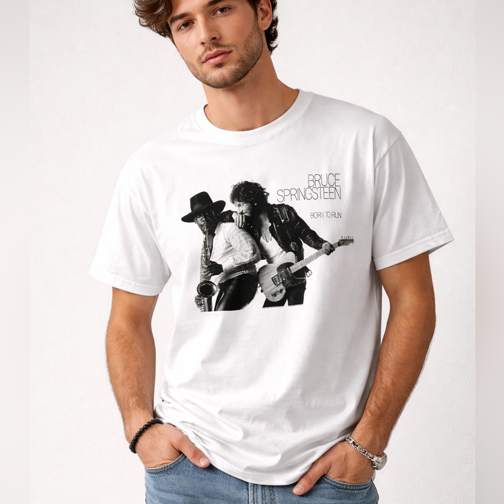 Bruce Springsteen Born to Run T-Shirt‎ American apparel USA made white XL unisex
